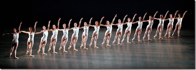 The Miami City Ballet corps in “Symphony in Three Movements.” (Photo by Joe Gato)