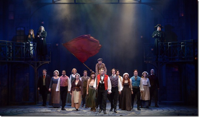 Matt Farcher leads the crowd in a scene from “Les Misérables” at the Maltz Jupiter Theatre. (Photo by Alicia Donelan)