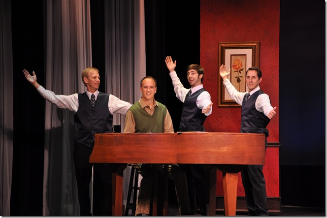 Randy Threewits, Jim Tyminski, Calvin Bankert and Eric Camacho in “They’re Playing Our Song” at The Delray Beach Playhouse. (Courtesy The Delray Beach Playhouse)