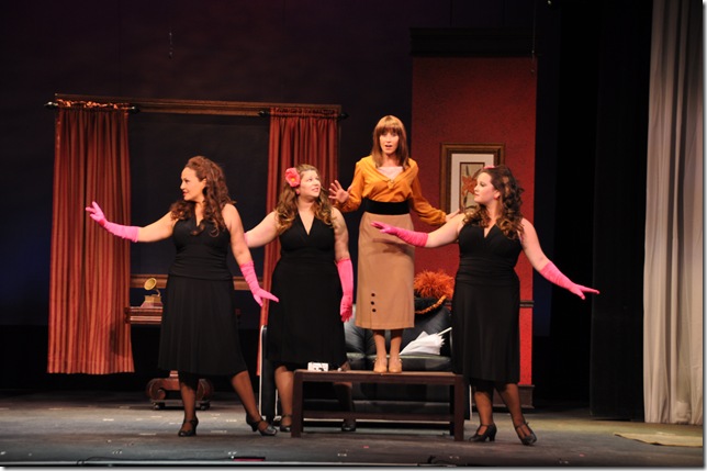 Leslie Highfield-Carter, Melanie Juli, Diane Tyminski and Sarah Crane in “They’re Playing Our Song” at The Delray Beach Playhouse. (Courtesy The Delray Beach Playhouse)