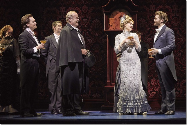 Left to right: Courtney Balan, Tyley Ross, Chris Dwan, Kelsey Grammer, Teal Wicks and Matthew Morrison in “Finding Neverland.” (Photo by Carol Rosegg)