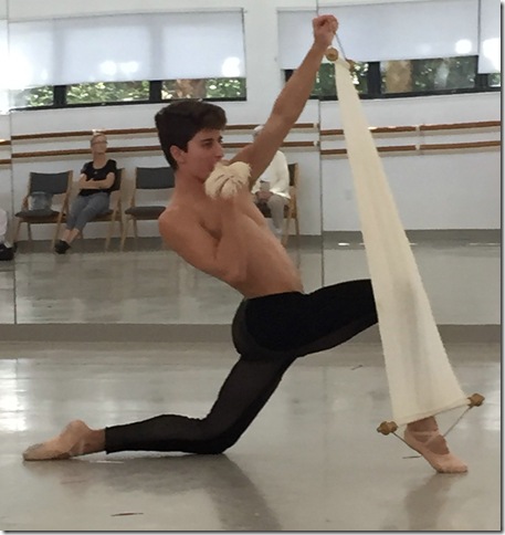 Harid Conservatory student Iago Bresciani, 19, of Curitiba, Brazil, rehearses Mark Godden’s “Miroirs”on Friday at the dance school. (Photo by Gordon Wright)