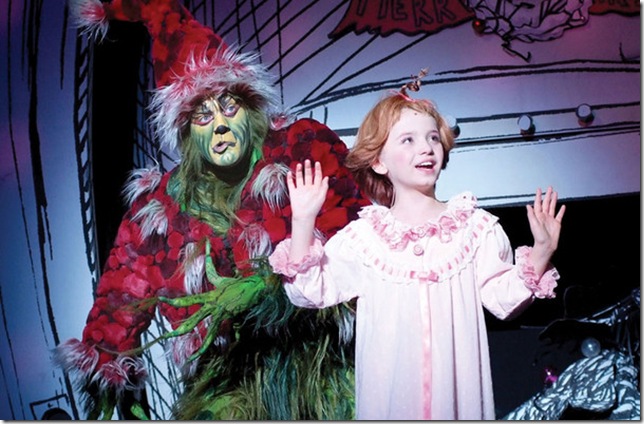 The Grinch and Cindy Lou Who, in “How the Grinch Stole Christmas,” at the Broward Center.