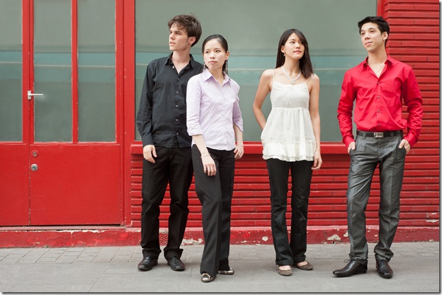 The Hermès Quartet, from left: Omer Bouchez, Young-Sin Lou Chang, Elise Liu, Anthony Kondo. (Photo by Francois Sechet)