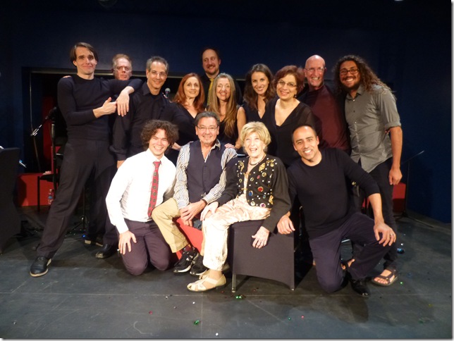 The cast and crew of “Ionescopade: A Musical Vaudeville” is shown with musical composer-librettist Mildred Kayden and director Bill Castellino, center front, and Theatre Lab director Lou Tyrrell, rear, second from right, at Florida Atlantic University. (Photo by Dale King)