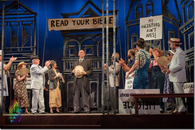 Richard Forbes, center, as Matthew Harrison Brady, arrives in town during “Inherit the Wind” at the Lake Worth Playhouse. (Photo by Amanda Roy)