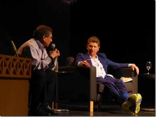 Juan Martinez and Paul Levine speak at the Palm Beach Book Festival. (Photo by Dale King)
