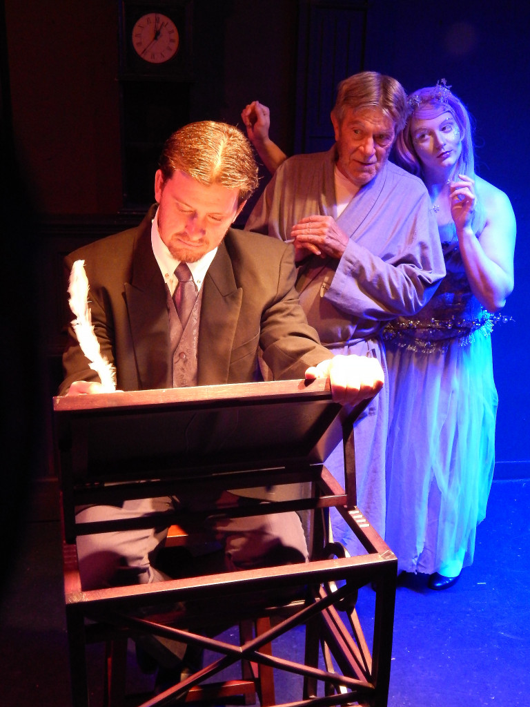 John Maher, Jim Gibbons and Constance Moreau in The Christmas Carol. (Photo by Carol Kassie)